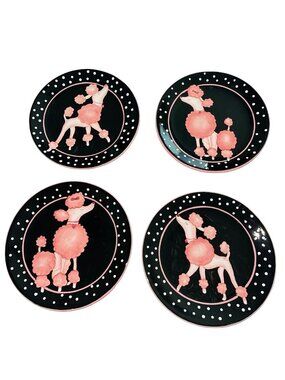 Vigour Giftland Dessert Appetizer Plates Pink Poodles Set of 4 Collectible New